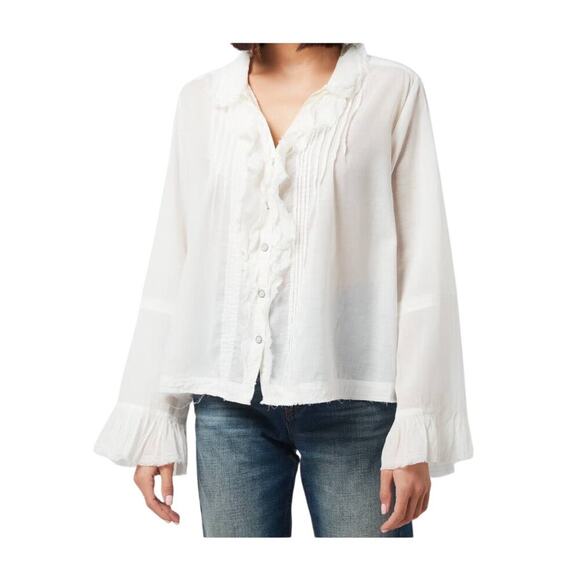 Free People Savannah Ruffle Button Down Blouse Medium New Boho Festival Top $128 - Picture 2 of 7